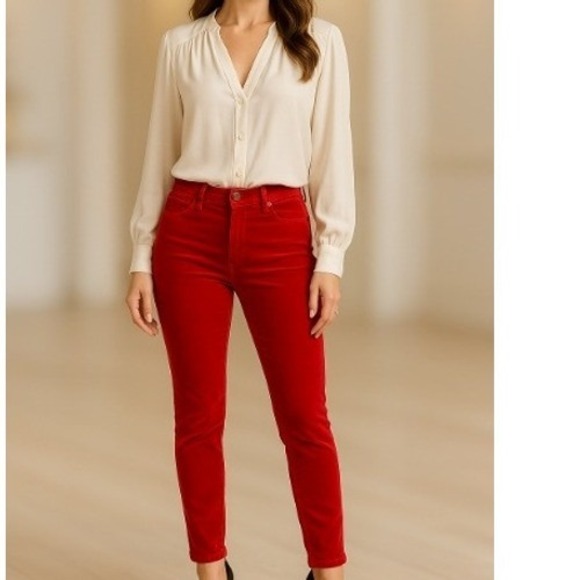Current/Elliott "The Skinny" Scarlet Red Velveteen Pants Women's - Picture 3 of 9